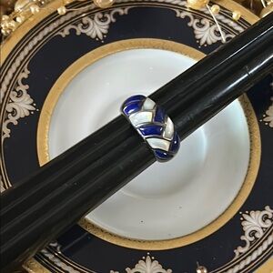 Vintage Blue Lapis and Mother-of-Pearl Sterling Silver Ring